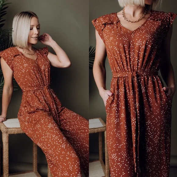NWT Baltic Born Dakota Polka Dot Jumpsuit in Rust - Picture 9 of 10
